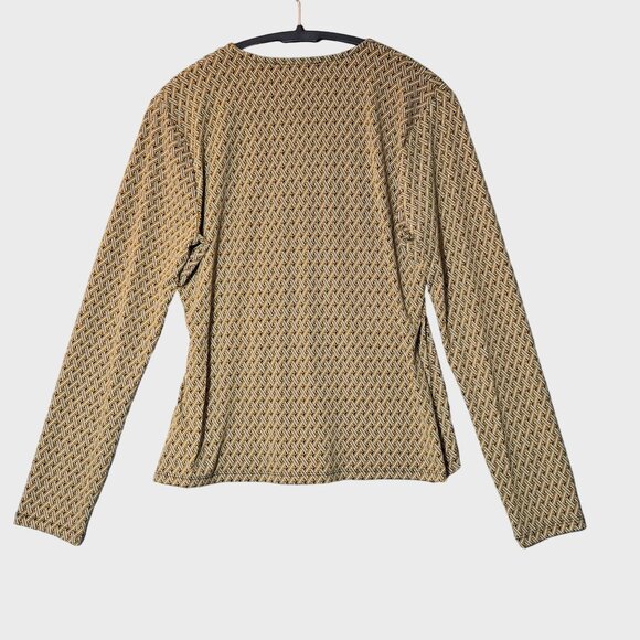 Michael Kors Geometric Retro Faux Wrap Long Sleeve V-Neck Top Tan Brown L NWT - Picture 3 of 8